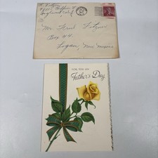 Vintage Father’s Day Greeting Card Yellow Rose American Greetings 1956 Envelope picture