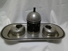 Vtg 30's CHASE Art Deco Smoking Set Cigarette Tray Holder & 2 Ashtrays Complete picture