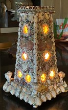 Vintage Sea Shell Tower Lighthouse Lamp 100's Shells Conch Pearls 14x8x4