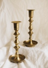 Vintage Solid Brass Baluster Candlesticks Pair Made in India 1970s 9.25