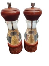Vintage ~ Wood Lucite Rattan Woven ~ Salt & Pepper Grinder