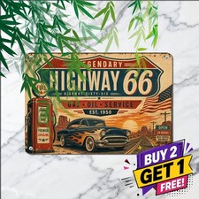 Vintage Route Gas Station Metal Sign Retro Highway Garage Tin Wall Plaque picture