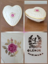 Vintage Lenox Rhodora Heart Trinket Box Pink Rose 24K Gold Trim Made in USA picture