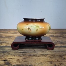 Antique Warwick China IOGA Vase Bowl Floral Brown Art Nouveau Pottery 1900s 6” picture