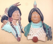 Vintage Sexton Native American Indian Wall Plaques Pair Cast Metal USA picture