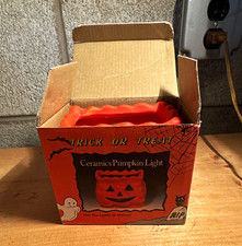 Ceramic Orange Pumpkin Jack-O-Lantern Tea Light/Votive Candle Holder Boxed picture