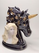 Vintage Rare Enesco Porcelain Black Unicorn & Ceramic Princess Figurine - Taiwan picture
