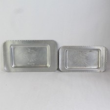 Lot of 2 Vintage Hilsen Fra Voss Etched Aluminum Trays Norway Tram Scene picture