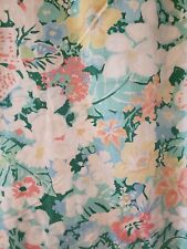 Vintage Mod Floral Flat Sheet Pink Green Blue Lily 70s Retro FULL? ~80x88 picture