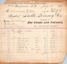 Smith Kinney & Co Dry Goods 1880 Binghamton NY Antique Letterhead Billhead TC17 picture
