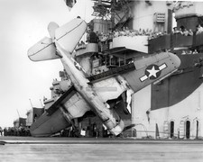 USS Hancock Curtiss SB2C-3 Helldiver Crash Landing WWII 8x10 Print HT4136368 picture