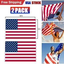 2Pcs 4x6FT American Flag With Metal Buckle Outdoor US U.S.A Flag Fade Resistant picture