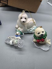 3 Christmas Seal Ornaments Hallmark Cool Decade Morehead white baby seal Glass picture