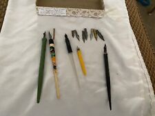 5 Vintage Antique Collectible Fountain Pens, Advertising/1 Carved + Extra Tips picture