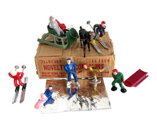 Vintage Barclay 12 Plastic Christmas Village Figures Lot With Original Box picture