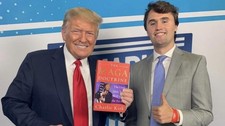 Young Charlie Kirk with Donald Trump Book Signing MAGA Poster Photo 24x36 picture