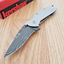 Kershaw Scallion Assisted Folding Knife 2½ Damascus Steel Blade Stainless Handle picture