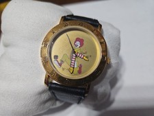 Vintage 70s Ronald McDonald Gold Quartz Watch Leathr Band New Battery Working picture