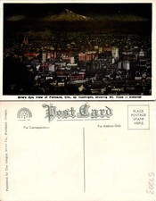 Portland OR. Aerial View Of City Under Moonlight W/ Mt. Hood Postcard 57293 picture
