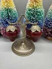 Vintage Red Glass Hanging Strawberry Salt & Pepper Shakers Metal Stand Japan MCM picture