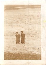 Vintage Antique Photograph Two People on Beach Sepia Portrait picture