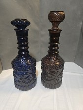 Two (2) Vintage 1974 Glass Jim Beam Whiskey Bottle Decanters Dusty Rose And Blue picture