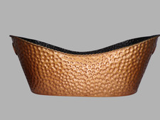 Hammered Copper Metal Oval Boat Basket with Handles 15x6x6 Black Interior Decor picture