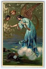 c1910's Christmas God Jul Angel Stars Gel Gold Gilt Posted Antique Postcard picture