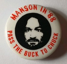 Rare Vintage 1988 Charles Manson For President Pin Shock-Value Counterculture picture