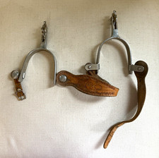 Vintage 1950s-60s P.M. Kelly RODEO Spurs Engraved Western Cowboy Leather Straps picture