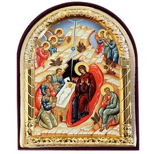 Nativity of Christ Byzantine Icon Saints Angels Orthodox Catholic Icon Arched picture