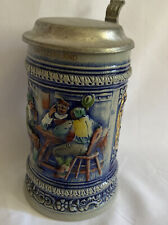 Old Gerz W. Germany Aid Dew Cobalt Blue Stoneware Beer Stein Pewter Lid picture