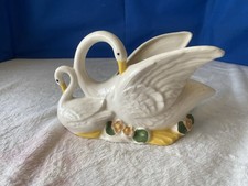 Ceramic Swan Planter Medium White Yellow Green Wildlife Decorative Glossy picture