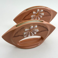 MCM Mauve Pink Lava Flower Vases Hand Painted Leaves 4