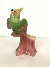 Green Bird On A Log Tree Stamp Ceramic Planter Vintage 6