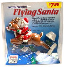 VINTAGE Battery Operated Flying Santa Reindeer Christmas Decor - NEW SEALED picture