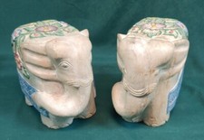Vintage Hand Carved Wooden Elephant Figures Statue Wood Carving Pair picture