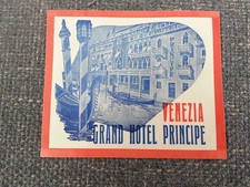 Orig Vintage 1950s Luggage Venezia Grand Hotel Principe Tag Label Venice Italy picture