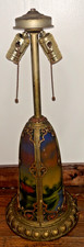 Antique Reverse Painted Slag Glass Landscape Country Scene Lamp Base *No Shade picture