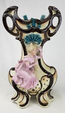 Antique Early Figural Vase Woman Flowers Bisque Porcelain Ceramic Hand Painted picture