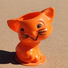 Vintage Orange Plastic Rosen Rosbro Halloween Cute Kitty Cat Candy Container picture