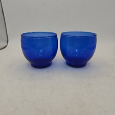 2 VTG Indiana Cobalt Blue Glass Round Votive Tea Light Candle Holders 2.5 In USA picture