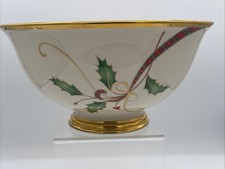 Lenox Holiday Nouveau Gold Rimmed Footed Large Salad Serving Bowl 10” Christmas picture