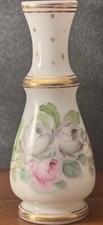 Vintage Bristol Style Milk Glass Floral Vase Hand Painted Pink Rose Gold Gilt picture
