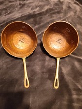Antique  Copper Colander Strainer With Brass Handle Heavy Handmade 10.75x3.25” picture