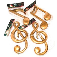 4 Vtg Blow Mold Kurt Adler 3D Gold Musical Music Notes Treble Jumbo Ornament NEW picture