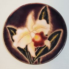 Enamel copper plate dish Orchid hand made vintage Retro picture