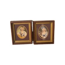  Vintage French Style Wood Framed Needle Painting Embroidered Portraits (2) picture