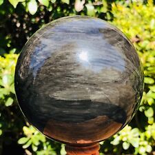 2.99LB Natural Silver Black Obsidian Sphere Quartz Crystal Ball Healing picture