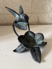 Vtg San Pacific Intl Bronze Cast Hummingbird Flower Sculpture 5x5 San Francisco picture